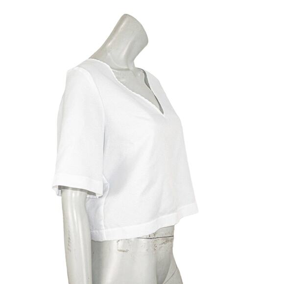 VETTA Women's Cropped V-Neck Blouse Short Sleeve White Size Medium - Picture 4 of 8